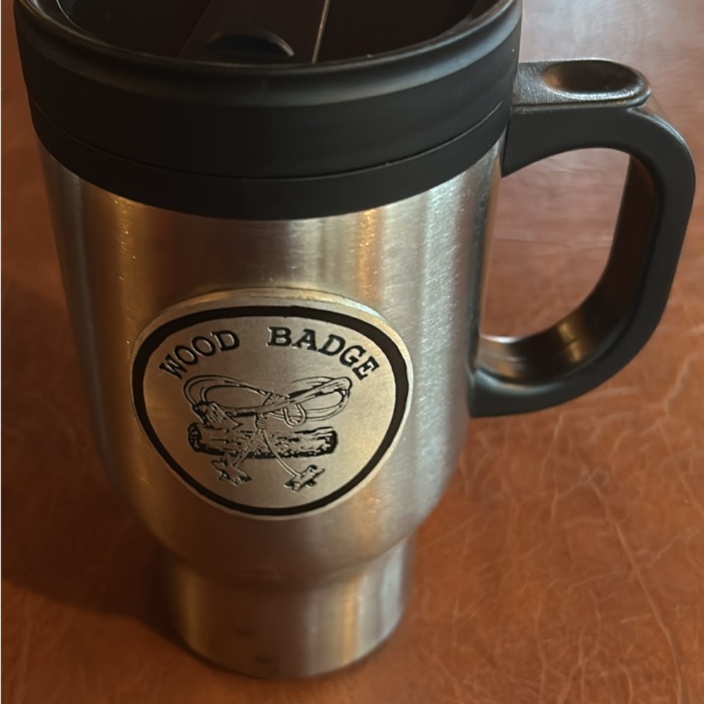 Silver Circular Logo Stainless Steel Travel Mug BSA Wood Badge